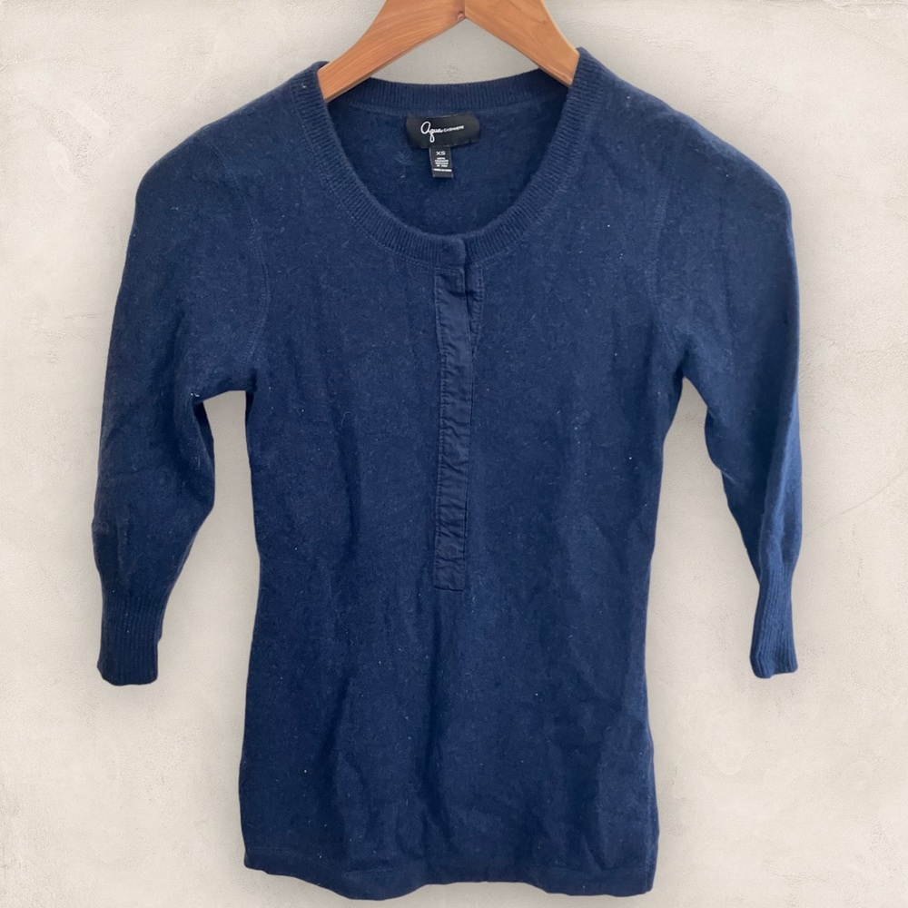 AQUA 100% cashmere Henley 3/4 sleeve blouse GUC